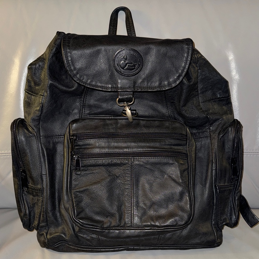 Vintage Gold Duck Black Leather Backpack Large